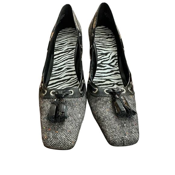 Vintage Enzo Angiolini Women tweed Fringe Leather High Pump Heels Size 10 - Picture 1 of 11